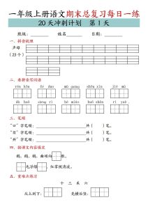 24年一年级上册语文期末总复习冲刺计划20天专项练习