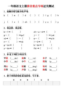 【拼音重点专项过关测试】一年级上册语文