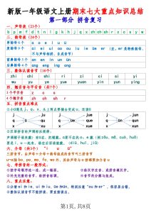【2024新版-期末七大重点知识总结（8页）】一年级上册语文