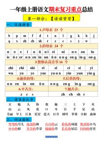 【全册期末重点总结】一年级上册语文
