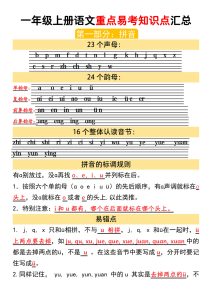 【一年级上册语文人教版】一年级上册语文重点易考知识点汇总