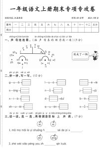 一年级语文上册期末专项专攻卷汉语拼音