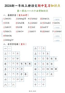 【期中复习：单元必背知识点】一年级上册语文
