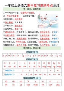 【期中复习高频考点总结】一年级上册语文