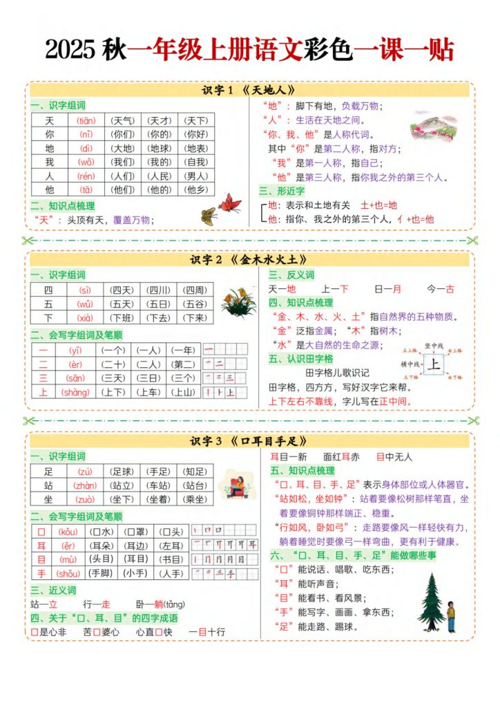 一年级上册语文彩色一课一贴(1)