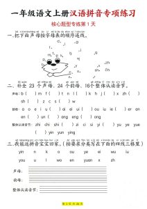 一年级上册语文汉语拼音专项练习（核心题型12天）含答案24页(1)