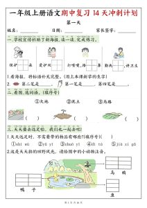 25年新版一年级上册语文期中复习14天冲刺计划1