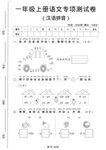 一年级上册语文汉语拼音专项测试卷