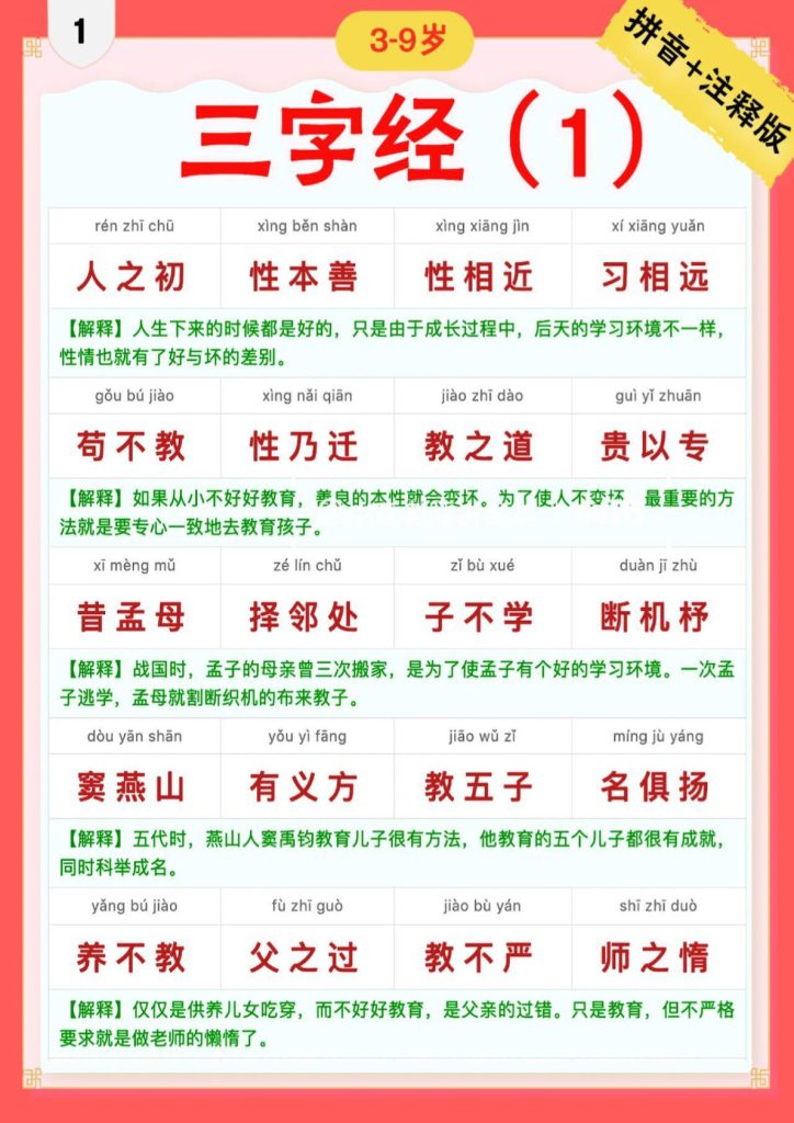 三字经|彩色拼音+注释版